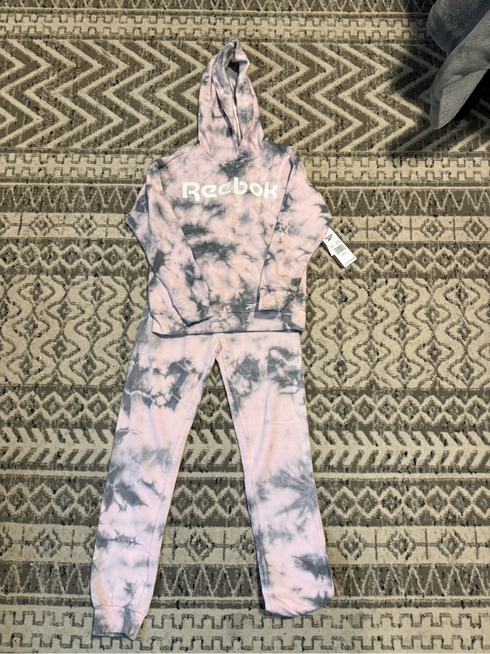 Reebok Girls Pink Gray Tie Dye Hoodie Jogger Set NWT